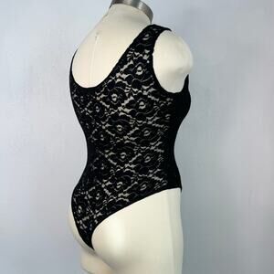 Cache Vintage 90s Lace Black Semi Sheer Sleeveless Bodysuit Size Large